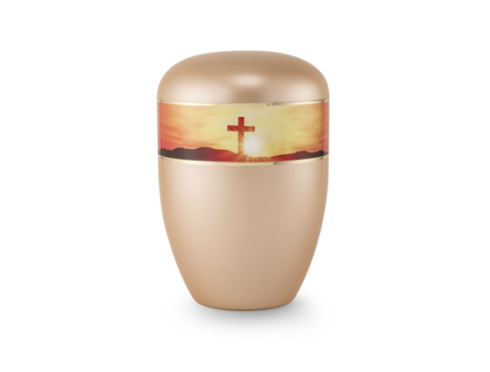 Edition 360°, perlmutt apricot, Kreuz im Sonnenuntergang, biol. abbaub.