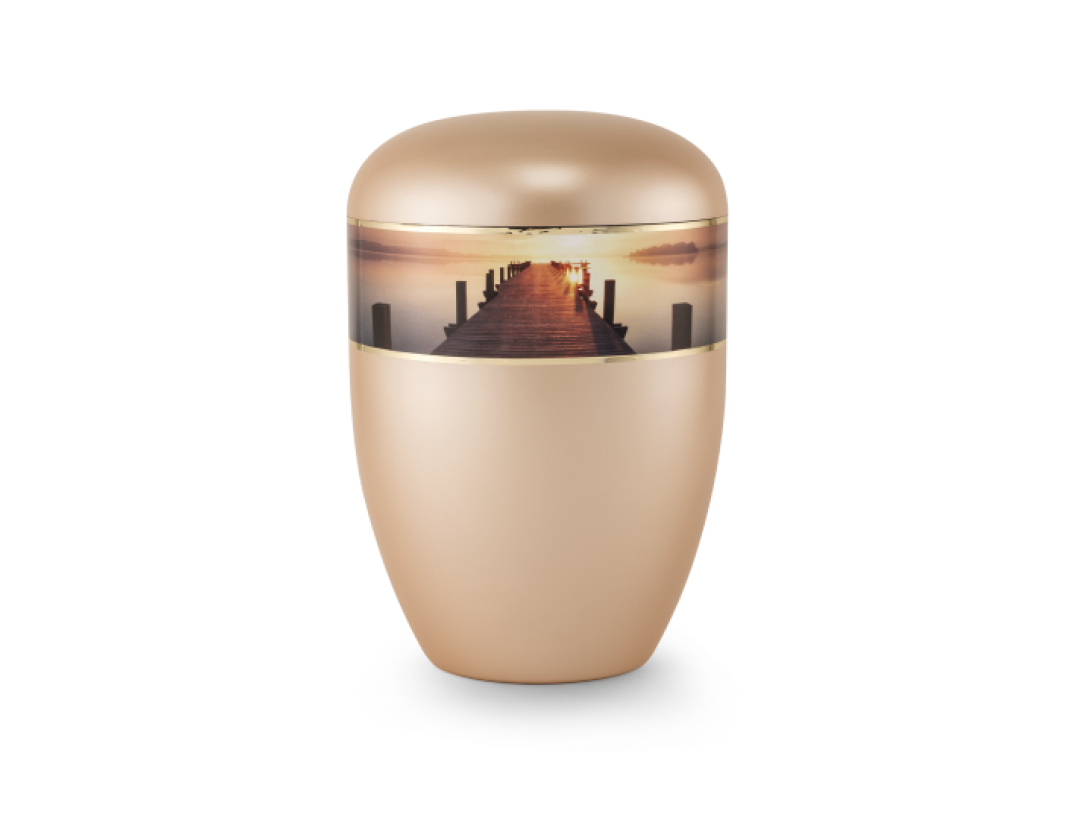 Edition 360°, perlmutt apricot, Steg im Sonnenuntergang, biol. abbaub. Edition 360°, perlmutt apricot, Steg im Sonnenuntergang, biol. abbaub.