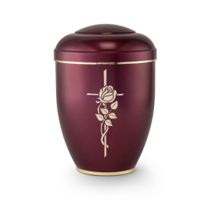 Edition Creatio, perlmutt weinrot, Fuß poliert, Kreuz mit Rose
