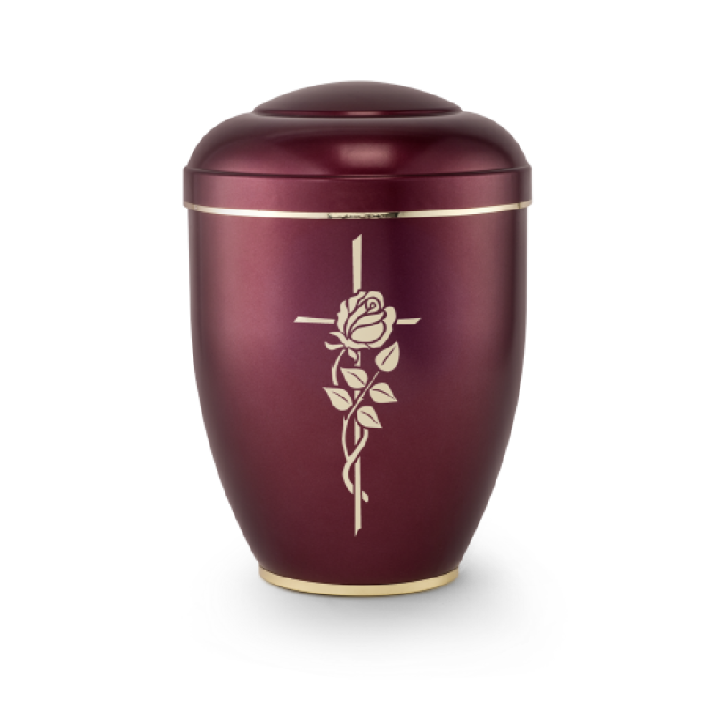 Edition Creatio, perlmutt weinrot, Fuß poliert, Kreuz mit Rose