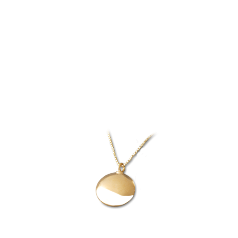 Kreisförmige, vergoldete Am-Urn-Let aus Sterlingsilber mit einer glatten Oberfläche, an einer feinen Kette, in kleiner Ausführung.