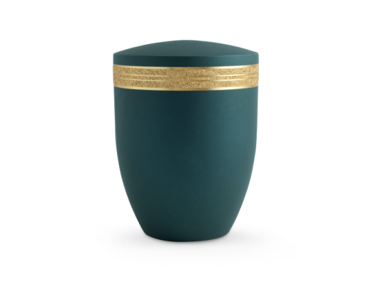 Edition Krypta, velvet Petrol, mattgolden eingefasstes glitzerndes Dekor, biol. abbaub