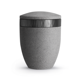 Terra-Jura Urne Edition Rocka, Muschelkalkbeschichtung betongrau, Dekor schwarzes Wellenrelief Terra-Jura Urne Edition Rocka, Muschelkalkbeschichtung betongrau, Dekor schwarzes Wellenrelief