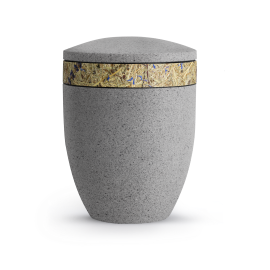 Terra-Jura Urne Edition Rocka, Muschelkalkbeschichtung betongrau, Dekor aus Gräsern Terra-Jura Urne Edition Rocka, Muschelkalkbeschichtung betongrau, Dekor aus Gräsern