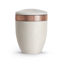 Terra-Jura Urne Edition Rocka, Muschelkalkbeschichtung creme, Dekor kupfernes Wellenrelief Terra-Jura Urne Edition Rocka, Muschelkalkbeschichtung creme, Dekor kupfernes Wellenrelief