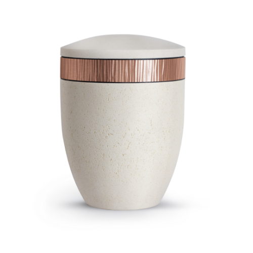 Terra-Jura Urne Edition Rocka, Muschelkalkbeschichtung creme, Dekor kupfernes Wellenrelief