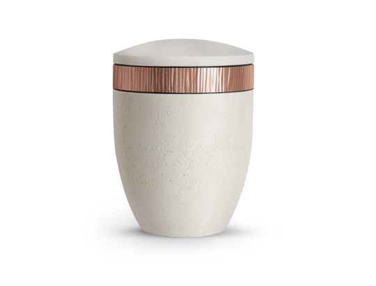 Terra-Jura Urne Edition Rocka, Muschelkalkbeschichtung creme, Dekor kupfernes Wellenrelief