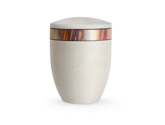 Terra-Jura Urne Edition Rocka, Muschelkalkbeschichtung creme, Dekor bunt gefärbtes Kupfer