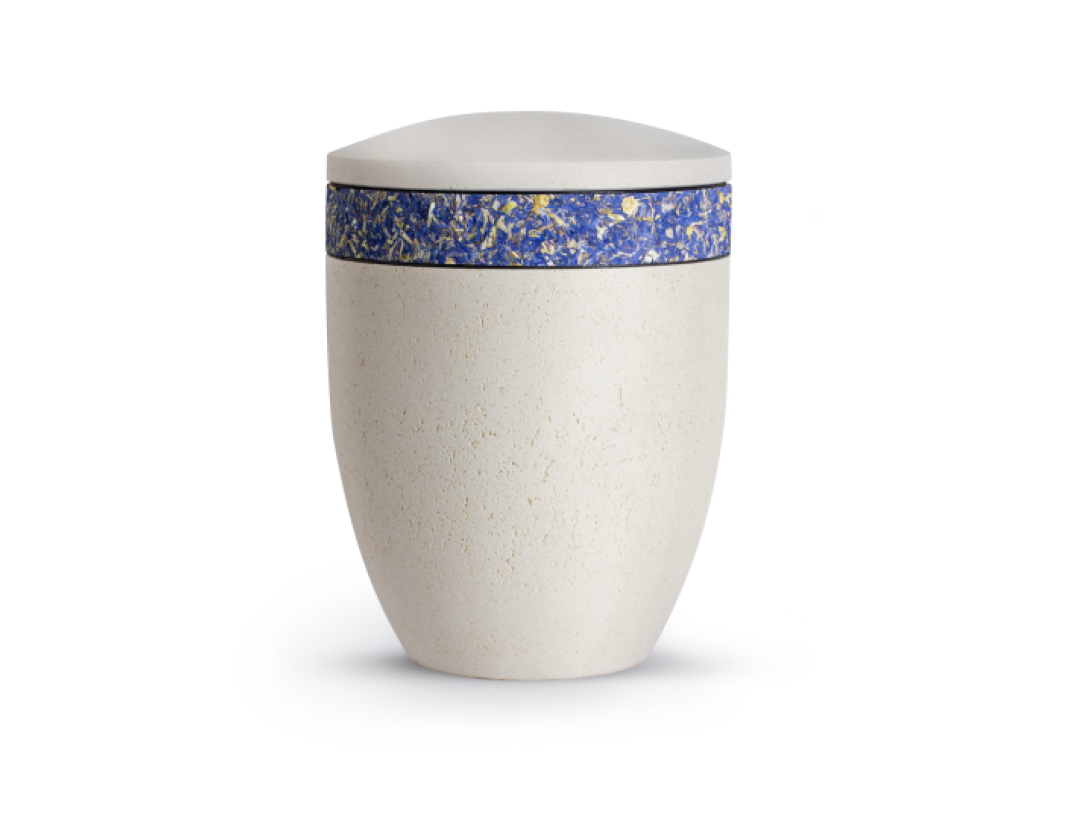 Terra-Jura Urne Edition Rocka, Muschelkalkbeschichtung creme, Dekor aus Kornblumen Terra-Jura Urne Edition Rocka, Muschelkalkbeschichtung creme, Dekor aus Kornblumen