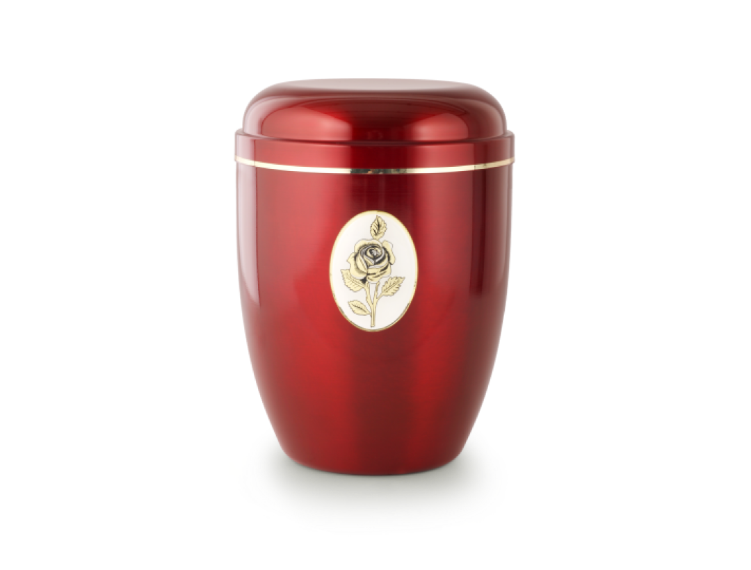 Cestal, rot glänzend, Goldstreifen, Rosenemblem Cestal, rot glänzend, Goldstreifen, Rosenemblem