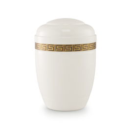 Stahl, weiß lackiert, umlaufendes Mäanderdekor Stahl, weiß lackiert, umlaufendes Mäanderdekor