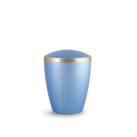 Edition Kleinurne, perlmutt eisblau, Goldband gebürstet, biol. abbaub. Edition Kleinurne, perlmutt eisblau, Goldband gebürstet, biol. abbaub.