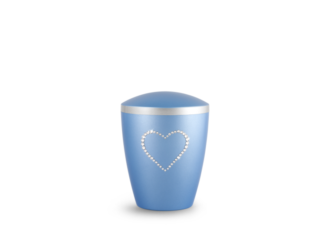 Edition Kleinurne, perlmutt eisblau, Herz aus Kristallen, biol. abbaub. Edition Kleinurne, perlmutt eisblau, Herz aus Kristallen, biol. abbaub.
