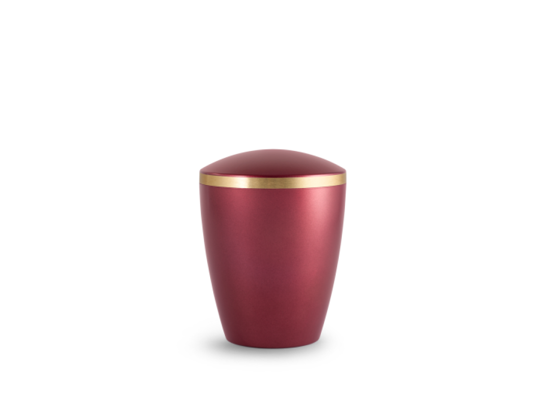 Edition Kleinurne, perlmutt weinrot, Goldband gebürstet, biol. abbaub. Edition Kleinurne, perlmutt weinrot, Goldband gebürstet, biol. abbaub.