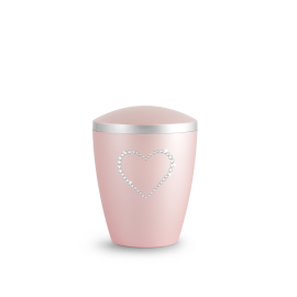 Edition Kleinurne, perlmutt rosé, Herz aus Kristallen, biol. abbaub.