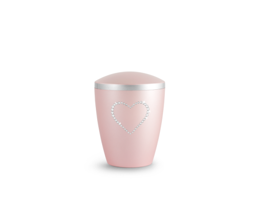 Edition Kleinurne, perlmutt rosé, Herz aus Kristallen, biol. abbaub.