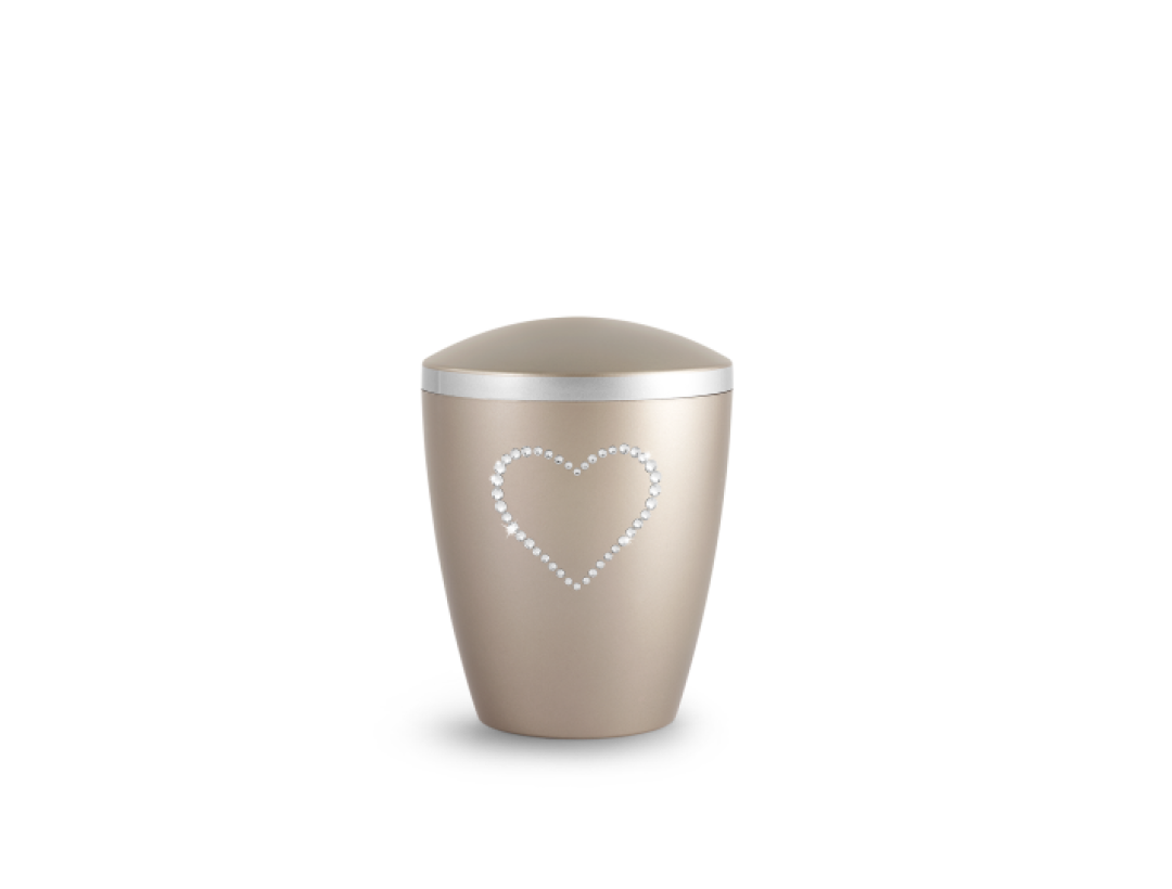 Edition Kleinurne, perlmutt fumé, herz aus Kristallen, biol. abbaub.