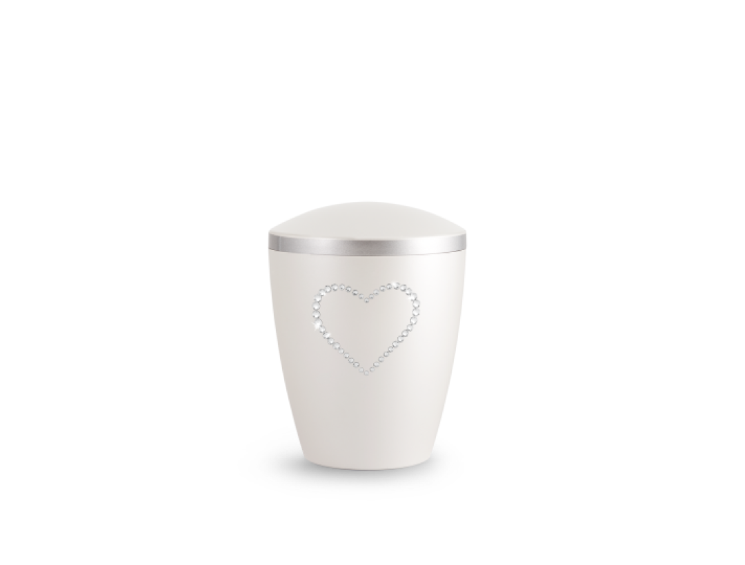 Edition Kleinurne, perlmutt, Herz aus Kristallen, biol. abbaub. Edition Kleinurne, perlmutt, Herz aus Kristallen, biol. abbaub.