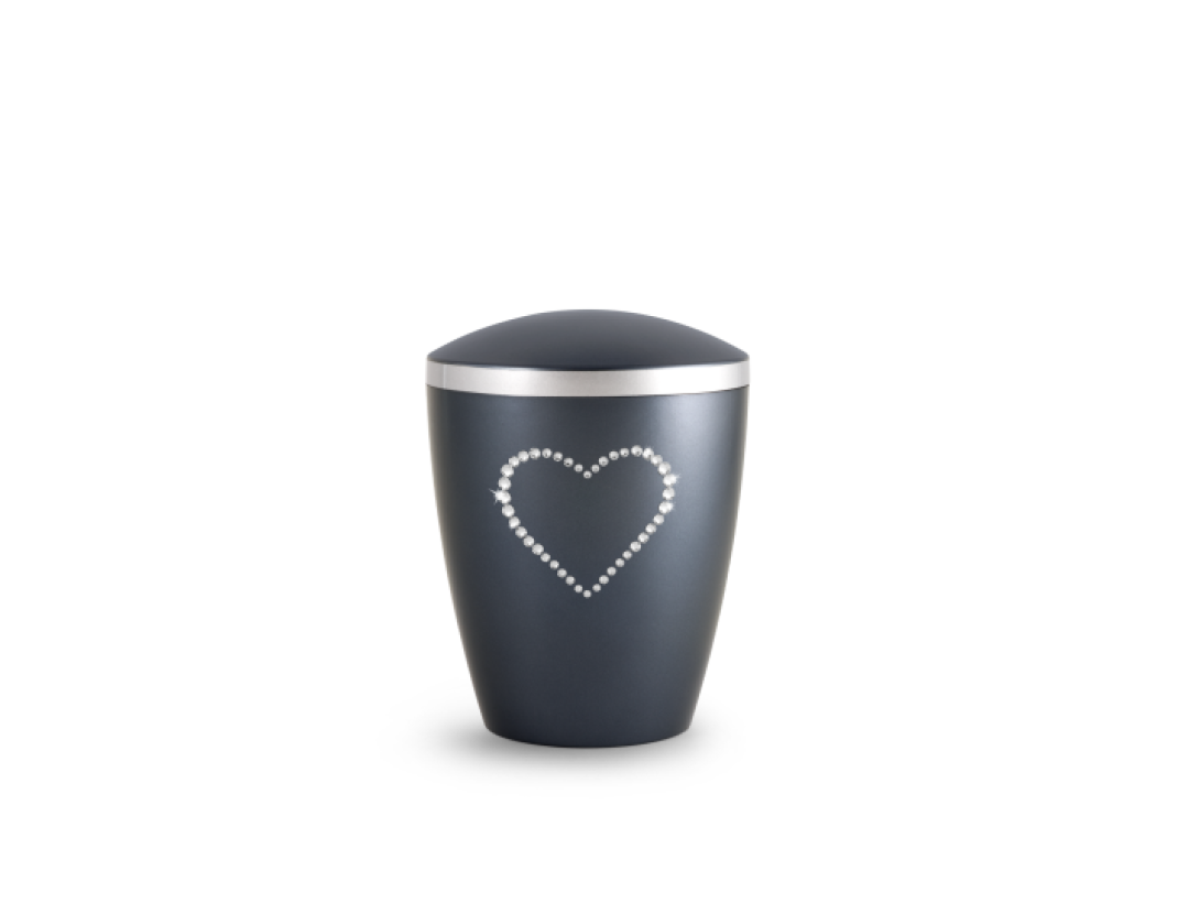 Edition Kleinurne, perlmutt mitternachtsblau, Herz aus Kristallen, biol. abbaub.