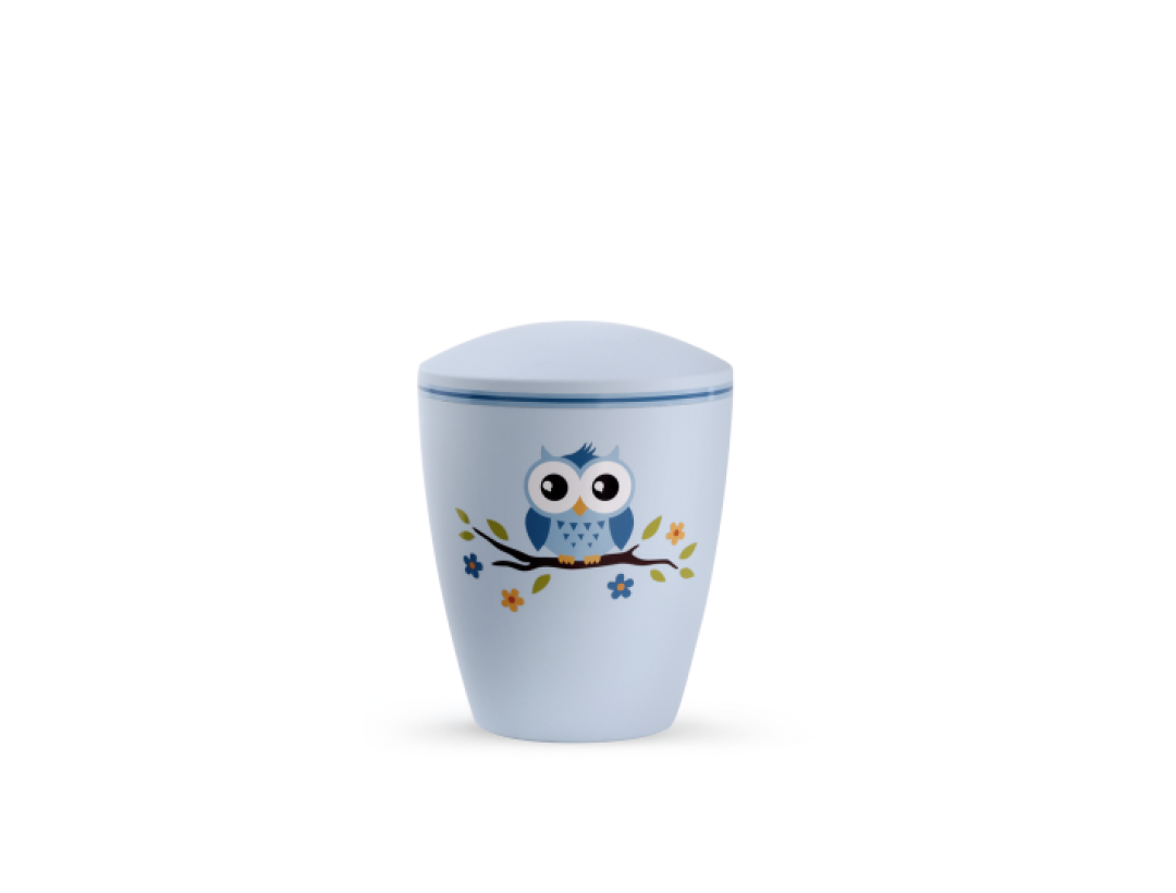 Edition Kleinurne, Soft-Touch-Oberfläche, hellblau, Eule, biol. abbaub.