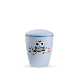 Edition Kleinurne, Soft-Touch-Oberfläche, hellblau, Eule, biol. abbaub.