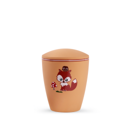 Edition Kleinurne, Soft-Touch-Oberfläche, orange, Fuchs mit Eule, biol. abbaub.