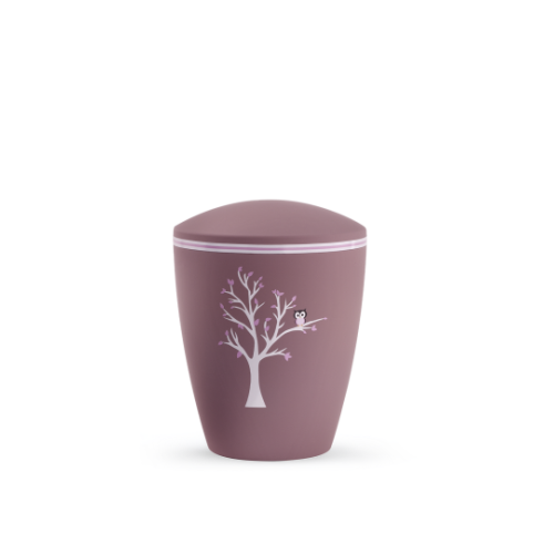 Edition Kleinurne, Soft-Touch-Oberfläche, altrosa, Baum mit Eule, biol. abbaub.