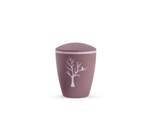 Edition Kleinurne, Soft-Touch-Oberfläche, altrosa, Baum mit Eule, biol. abbaub.
