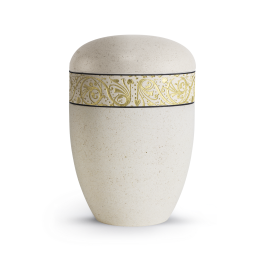 Terra-Jura Urne Edition Rocka, Muschelkalkbeschichtung creme, Reliefring gold Terra-Jura Urne Edition Rocka, Muschelkalkbeschichtung creme, Reliefring gold