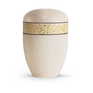 Terra-Jura Urne Edition Rocka, Muschelkalkbeschichtung creme, Reliefring gold