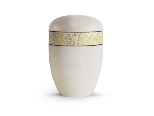 Terra-Jura Urne Edition Rocka, Muschelkalkbeschichtung creme, Reliefring gold