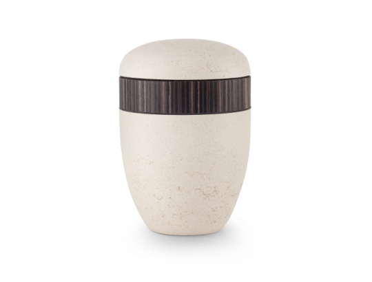 Terra-Jura Urne Edition Rocka, creme, Steinoptik geschliffen, Holz, biol. abbaub.