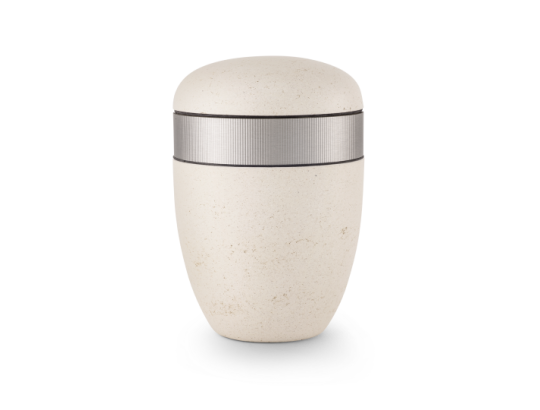 "Terra-Jura" Urne Edition Rocka, creme, Steinoptik geschliffen, Dekor Aluminiumeffekt, biol. abbaub.