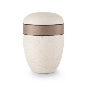 Terra-Jura Urne Edition Rocka, creme, Steinoptik geschliffen, Dekor Messingeffekt, biol. abbaub.
