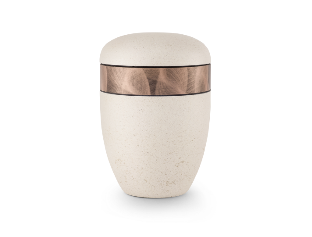 Terra-Jura Urne Edition Rocka, creme, Steinoptik geschliffen, Dekor Kupfereffekt, biol. abbaub. Terra-Jura Urne Edition Rocka, creme, Steinoptik geschliffen, Dekor Kupfereffekt, biol. abbaub.