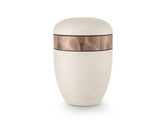 Terra-Jura Urne Edition Rocka, creme, Steinoptik geschliffen, Dekor Kupfereffekt, biol. abbaub.