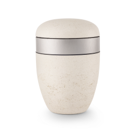 Terra-Jura Urne Edition Rocka, creme, Steinoptik geschliffen, Aluminium seidenmatt, biol. abbaub. Terra-Jura Urne Edition Rocka, creme, Steinoptik geschliffen, Aluminium seidenmatt, biol. abbaub.