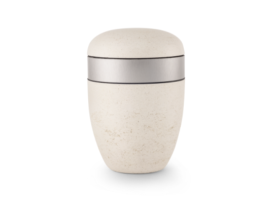 Terra-Jura Urne Edition Rocka, creme, Steinoptik geschliffen, Aluminium seidenmatt, biol. abbaub.