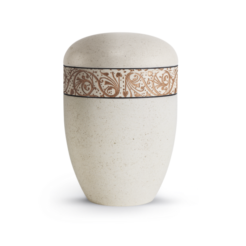 Terra-Jura Urne Edition Rocka, Muschelkalkbeschichtung creme, Reliefring kupfer