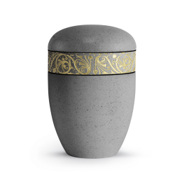 Terra-Jura Urne Edition Rocka, Muschelkalkbeschichtung betongrau, Reliefring gold Terra-Jura Urne Edition Rocka, Muschelkalkbeschichtung betongrau, Reliefring gold