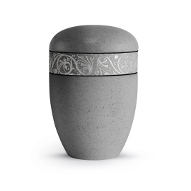 Terra-Jura Urne Edition Rocka, Muschelkalkbeschichtung betongrau, Reliefring silber Terra-Jura Urne Edition Rocka, Muschelkalkbeschichtung betongrau, Reliefring silber