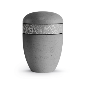 Terra-Jura Urne Edition Rocka, Muschelkalkbeschichtung betongrau, Reliefring silber