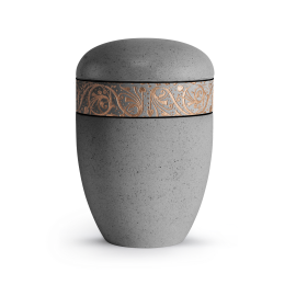 Terra-Jura Urne Edition Rocka, Muschelkalkbeschichtung betongrau, Reliefring kupfer Terra-Jura Urne Edition Rocka, Muschelkalkbeschichtung betongrau, Reliefring kupfer