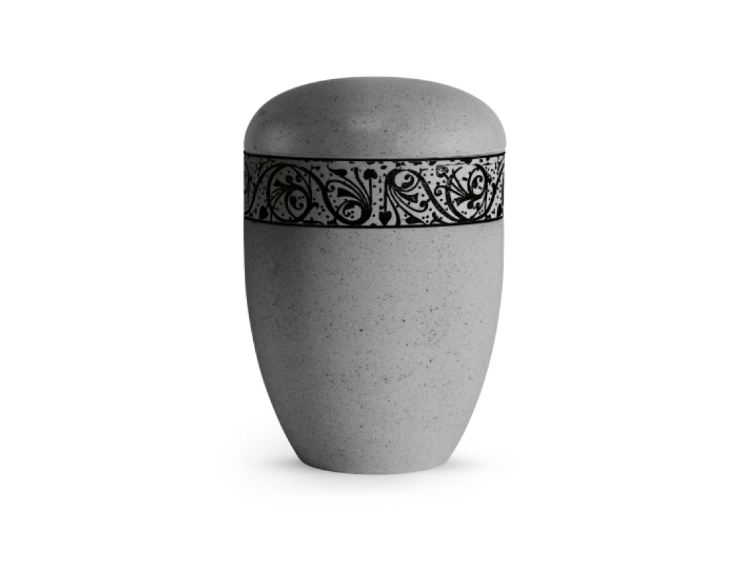 Terra-Jura Urne Edition Rocka, Muschelkalkbeschichtung betongrau, Reliefring schwarz Terra-Jura Urne Edition Rocka, Muschelkalkbeschichtung betongrau, Reliefring schwarz