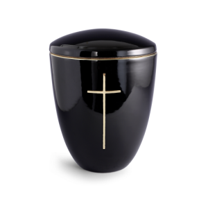 Edition Ceramica, tiefschwarz glänzend, poliertes Messingkreuz, Keramik