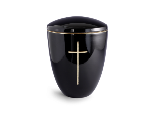 Edition Ceramica, tiefschwarz glänzend, poliertes Messingkreuz, Keramik
