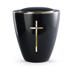 Edition Ceramica, tiefschwarz glänzend, poliertes Messingkreuz, Keramik