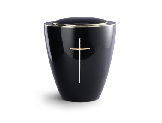 Edition Ceramica, tiefschwarz glänzend, poliertes Messingkreuz, Keramik