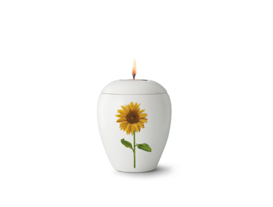 Edition Bianco, weiß - Gedenklicht, Sonnenblume, Keramik