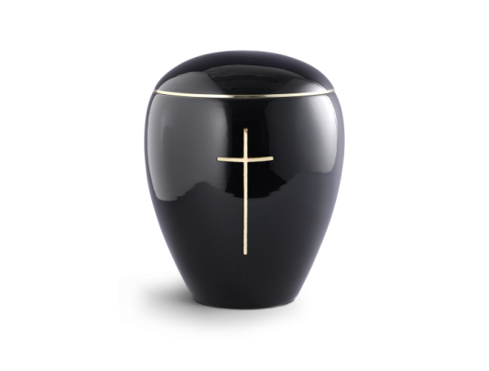 Edition Ceramica, tiefschwarz glänzend, poliertes Messingkreuz, Keramik